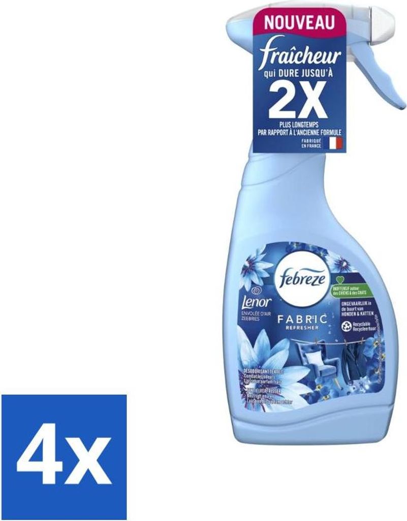 Febreze Textilerfrischer-Spray – Meeresbrise – Langanhaltender, frischer Duft – Lenor Kollektion – 500 ml - Vorteilspack - 4 Stücke