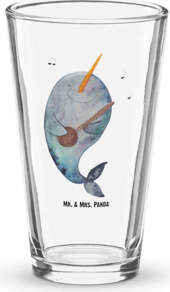 Mr. & Mrs. Panda Wasserglas Narwal Gitarre - Transparent - Geschenk, Wal, Bierglas, Tanzen, Gespräche, Meer, Tumbler, Glas, Cocktailglas, Pint, Pr...