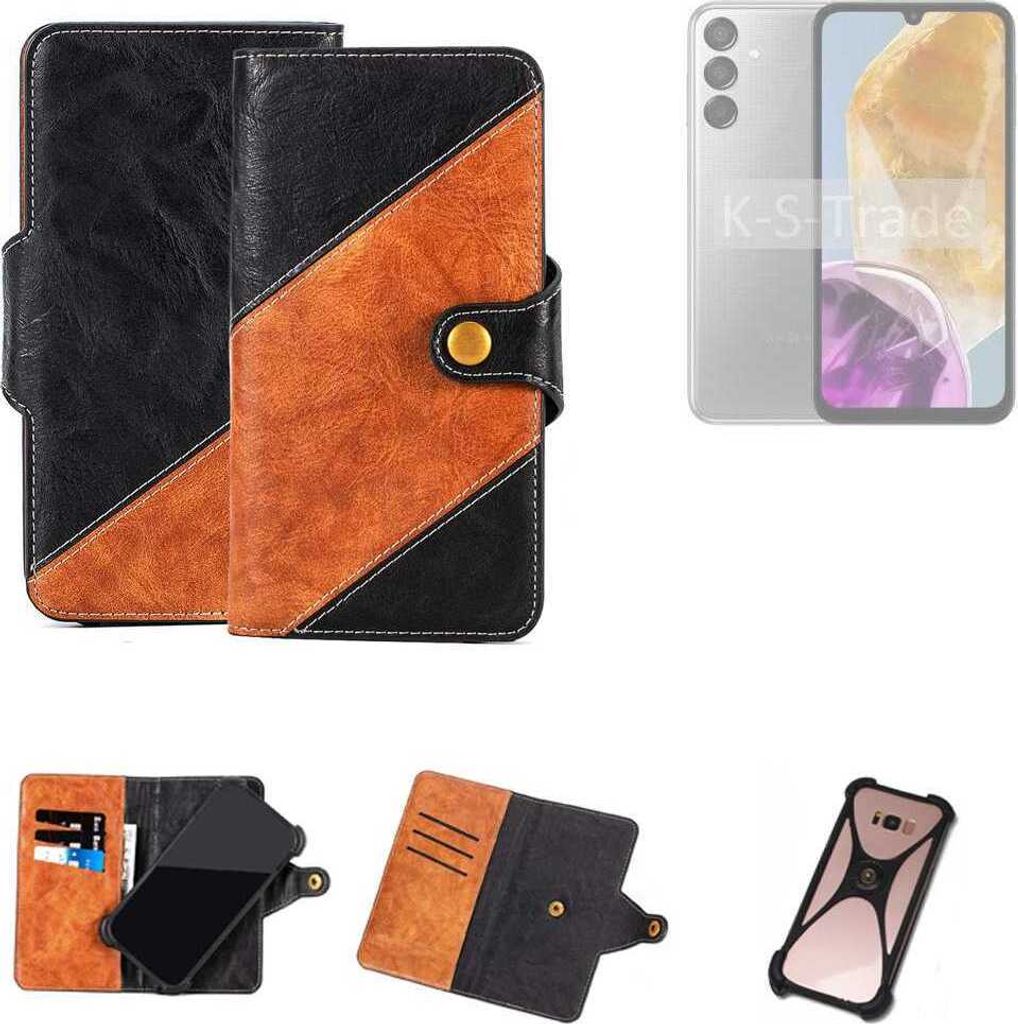 K-S-Trade Handyhülle Schutzhülle Bookstyle Case Wallet-Case kompatibel mit Samsung Galaxy M15 5G Handy Cover Bumper Klapphülle schwarz hellbraun 1x