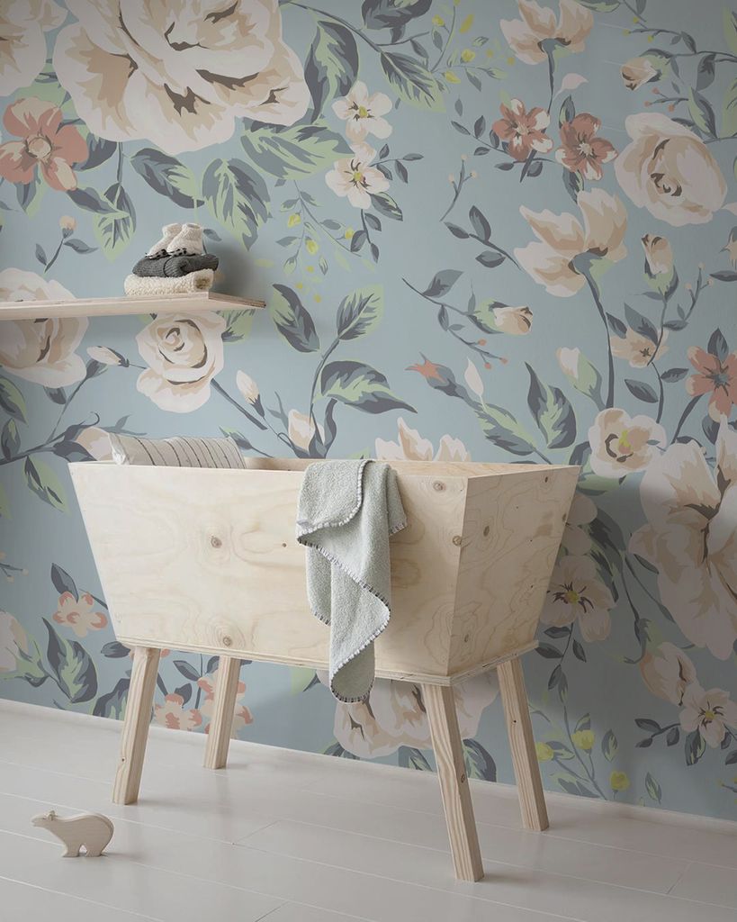 Coloray Fototapete 104x70 cm An Einer Wand Latex Latextapete - Blasse Blumen Vintage Valentine