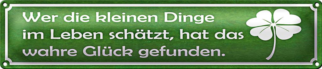 Blechschild Spruch 46x10cm wer kleine Dinge schätzt Glück Dekoration