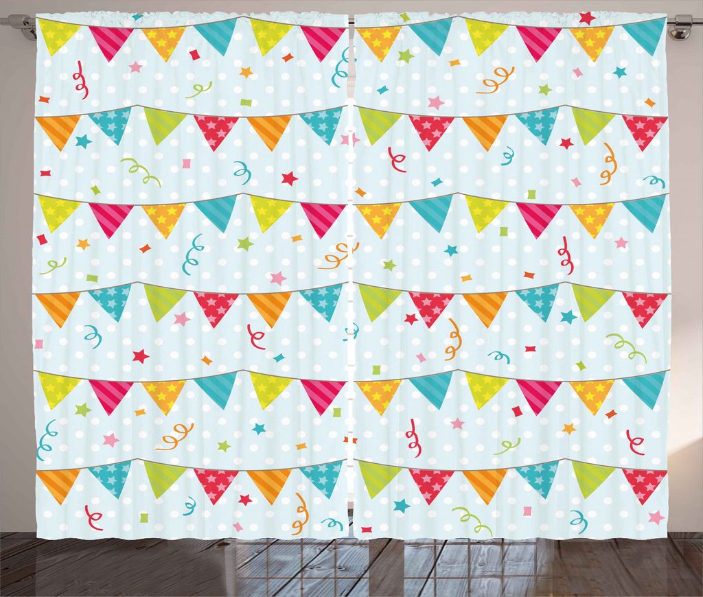 ABAKUHAUS Kids Rustikaler Gardine, Geburtstags-Party-Flaggen Sterne, Schlafzimmer Kräuselband Vorhang mit Schlaufen und Haken, 280 x 245 cm, Mehrf...
