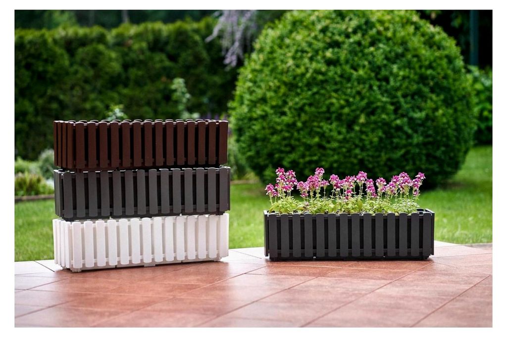 Blumenkästen im Landhausstil, Balkonkasten in Lattenoptik, Pflanzkasten im 2er-Pack, Garten, Balkon, Terrasse (Weiß, 60 cm)