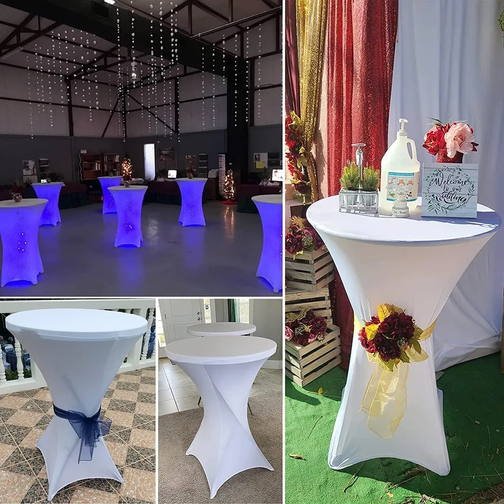Housse de Table Blanche Infroissable en Élasthanne Ø80cm - 6 Unités