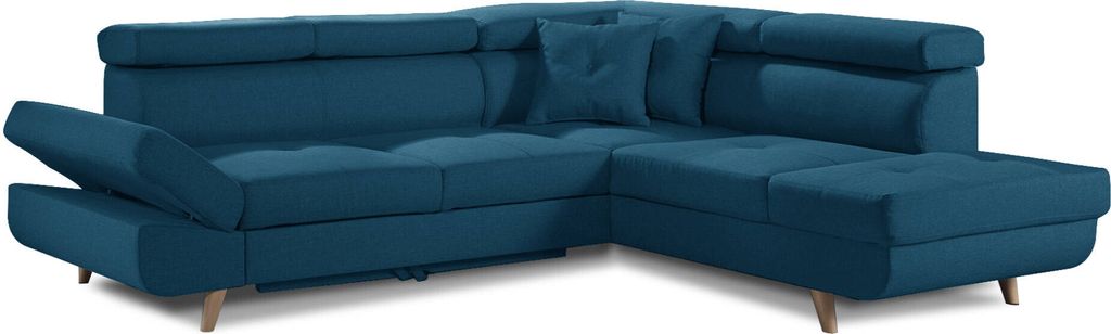 Best Möbel Linea - Ecksofa rechts mit Schlaffunktion - 5 Sitzplätze - mit Kopfstützen , Entenblau