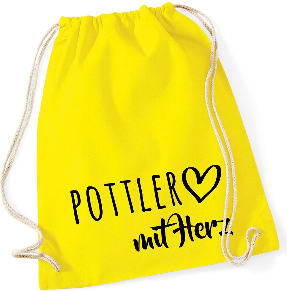 Huuraa Turnbeutel Pottler mit Herz 12 Liter Yellow Baumwolle Rucksack Geschenkidee