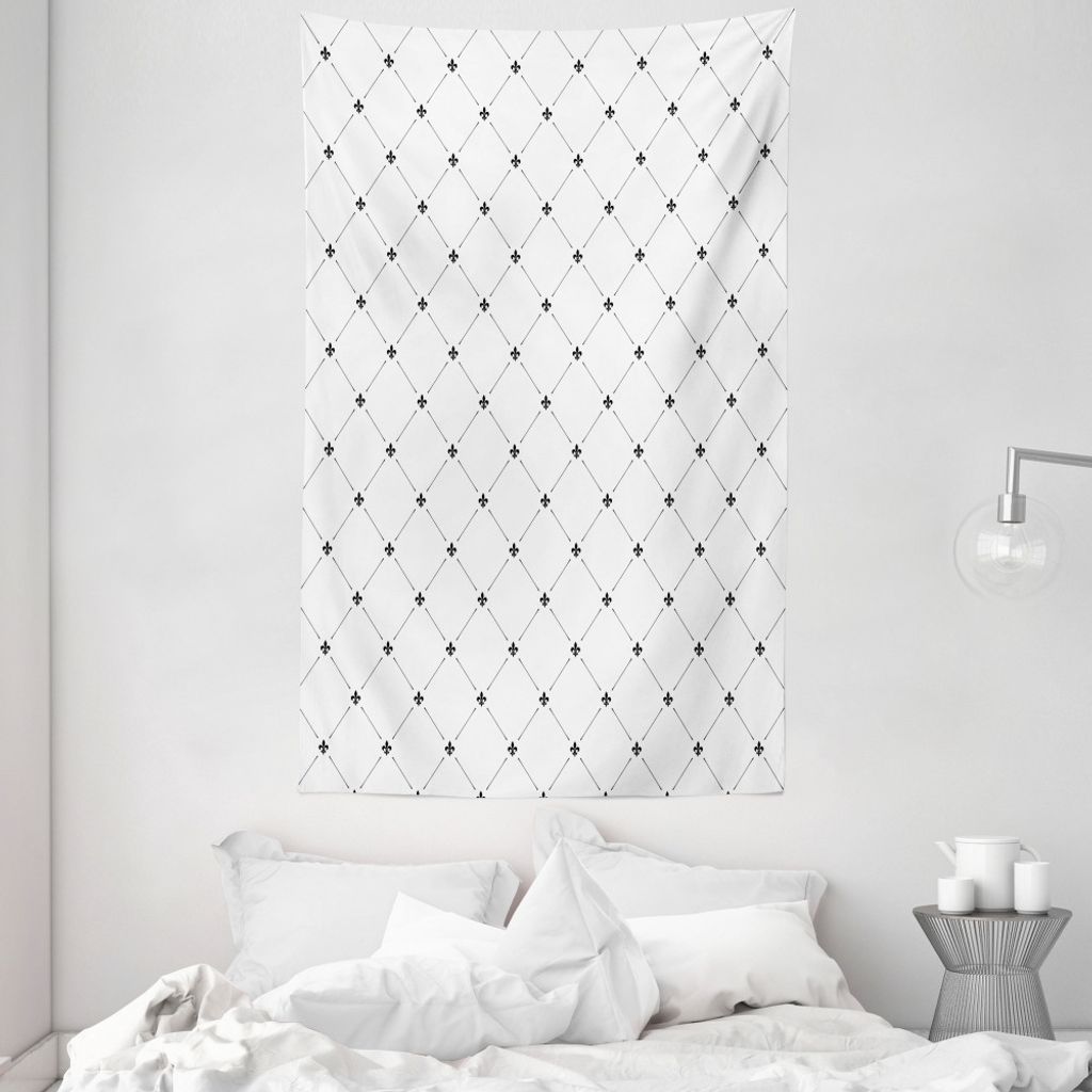 ABAKUHAUS Fleur De Lis Wandteppich und Tagesdecke, Shabby Pflanze Damast aus Weiches Mikrofaser Stoff Waschbar ohne Verblassen Digitaldruck, 140 x ...