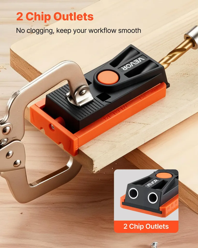 VEVOR Kit dima per fori tascabili Kit dima per fori tascabili 12,7-38,1 mm regolabile, sistema di dima per fori tascabili con trapano a gradini chiave esagonale anello di arresto del trapano viti per punte quadrate - 6