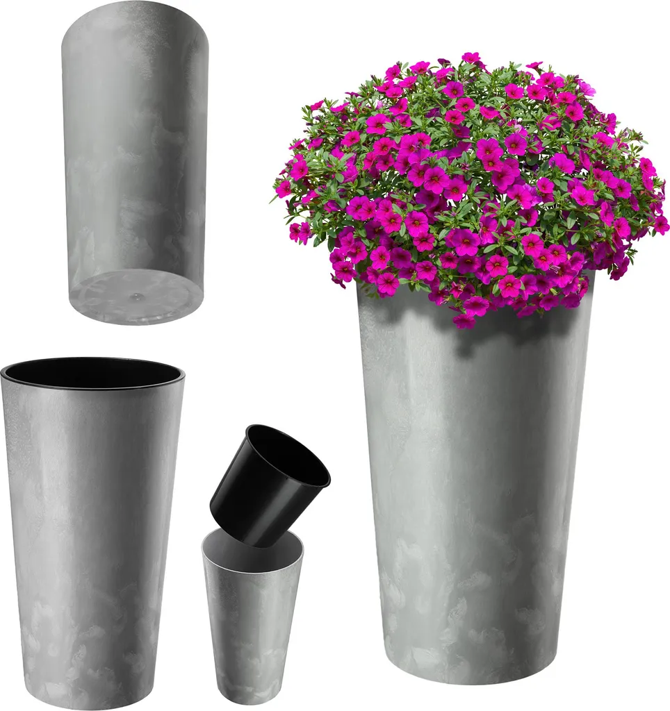 Pot de fleurs 36cm gris léger avec insert - Support fleurs facile à déplacer