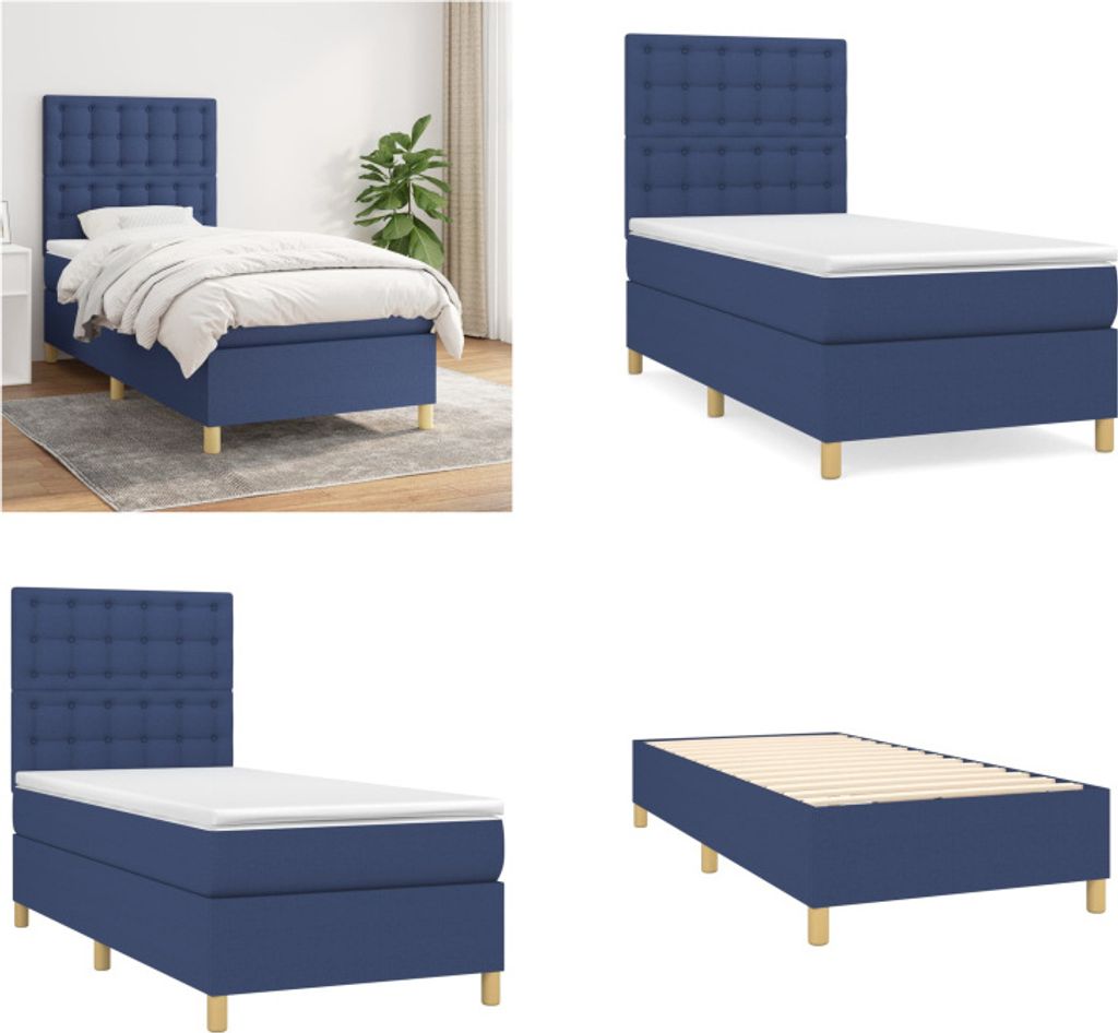vidaXL Boxspringbett mit Matratze Blau 100x200 cm Stoff - Boxspringbett - Boxspringbetten - Bett - Schlafzimmermöbel