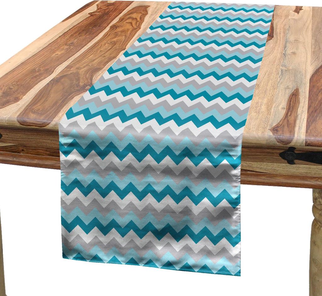 ABAKUHAUS Winkel Tischläufer, Zickzack-geometrisches Patten in den blauen Farbtönen Abstraktes symmetrisches Pfeil-Motiv, 40 x 225 cm, Weiß Blau...