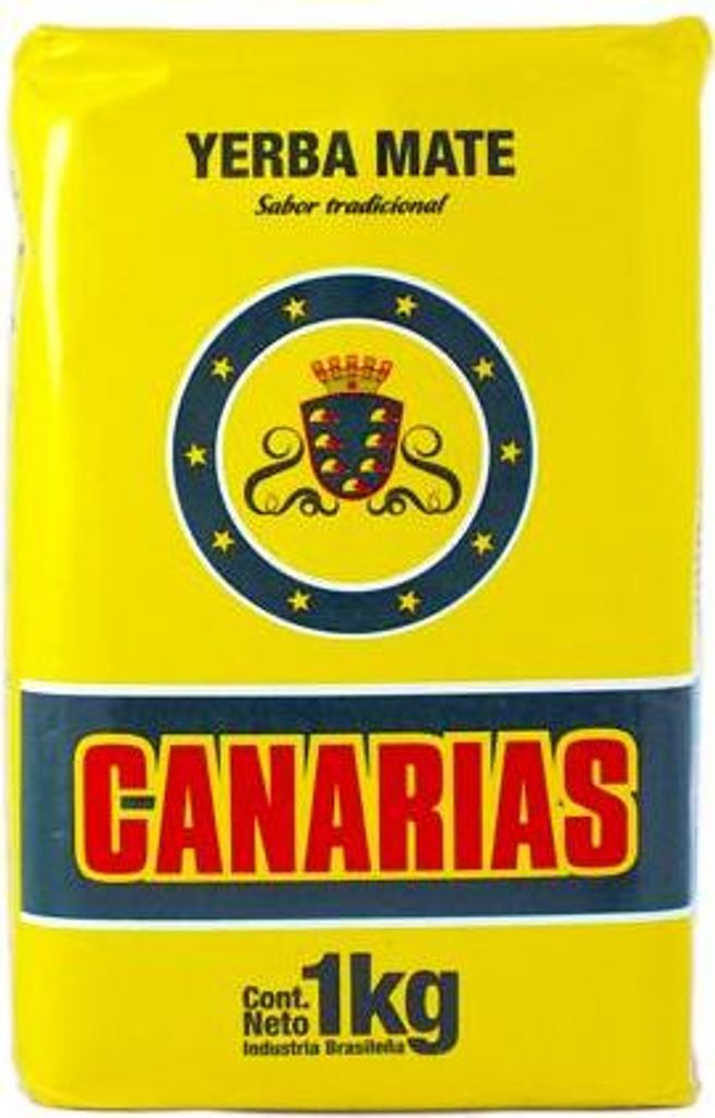 A yellow bag of Canarias Yerba Mate tea.