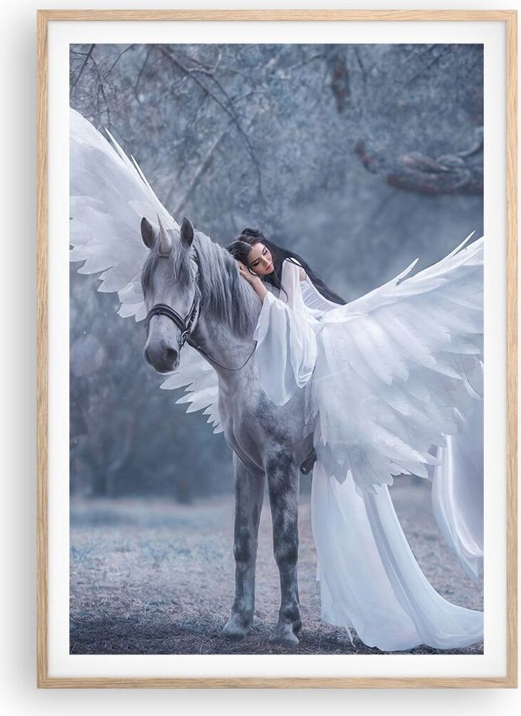 Gerahmtes Poster - Rahmen in heller Eiche - Frau Pferd Natur - 70x100 cm - Wand Bild - Wanddeko - Wandbilder - Wandposter - Bilderrahmen - Bilder -...