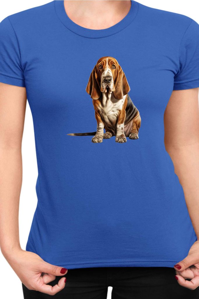 Damen T-Shirt Dogs Breeds Basset Hound Dog Breed 006, Lady M / Blau