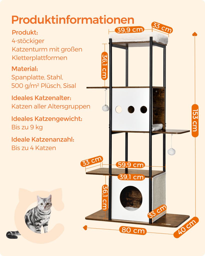 FEANDREA Kratzbaum, große Plattform Katzenturm mit Produktbild 6
