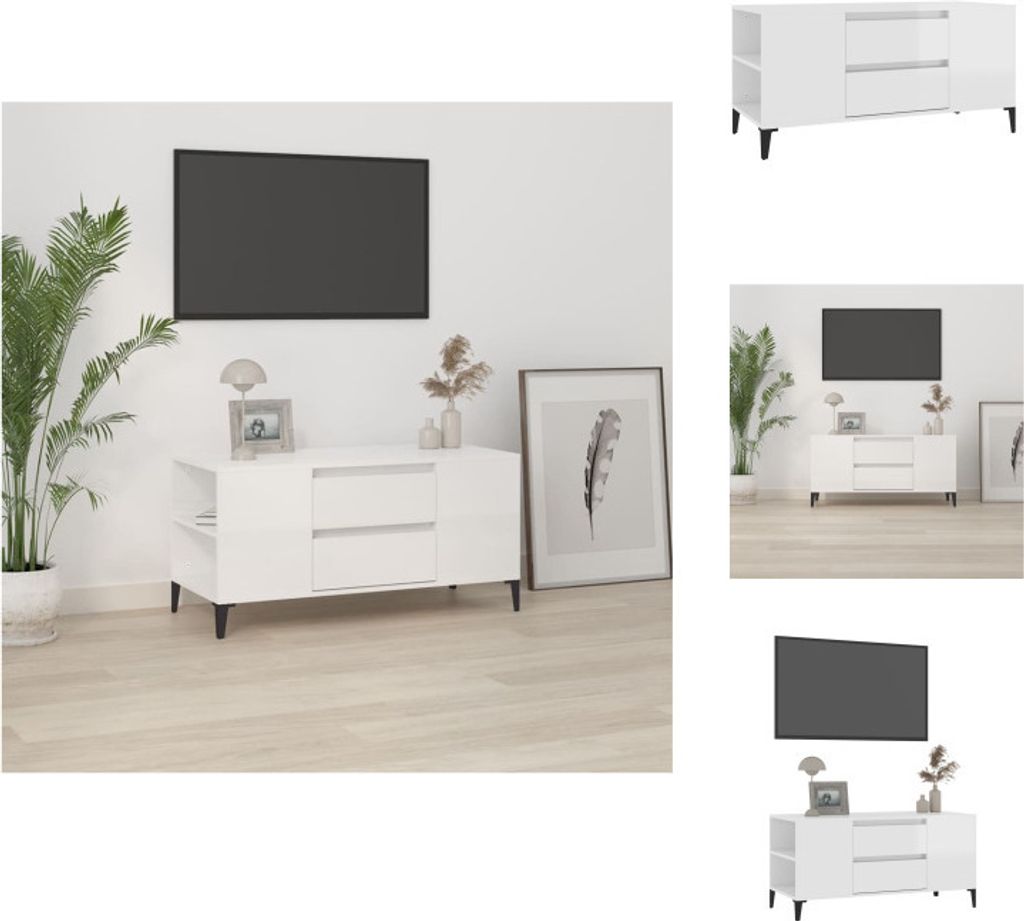 vidaXL TV-Schrank Hochglanz-Weiß 102x44,5x50 cm Holzwerkstoff - TV-Möbel
