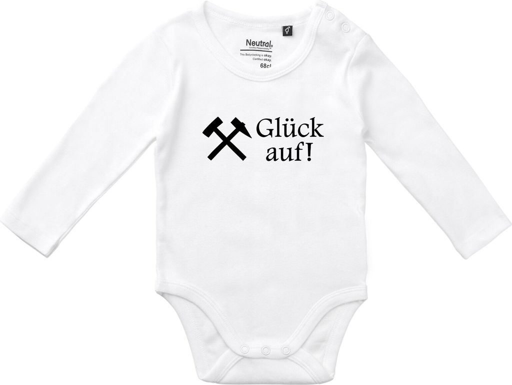Huuraa Baby Body Glück auf! Ruhrpott 62 White Baumwolle Fairtrade Langarmbody Geschenkidee