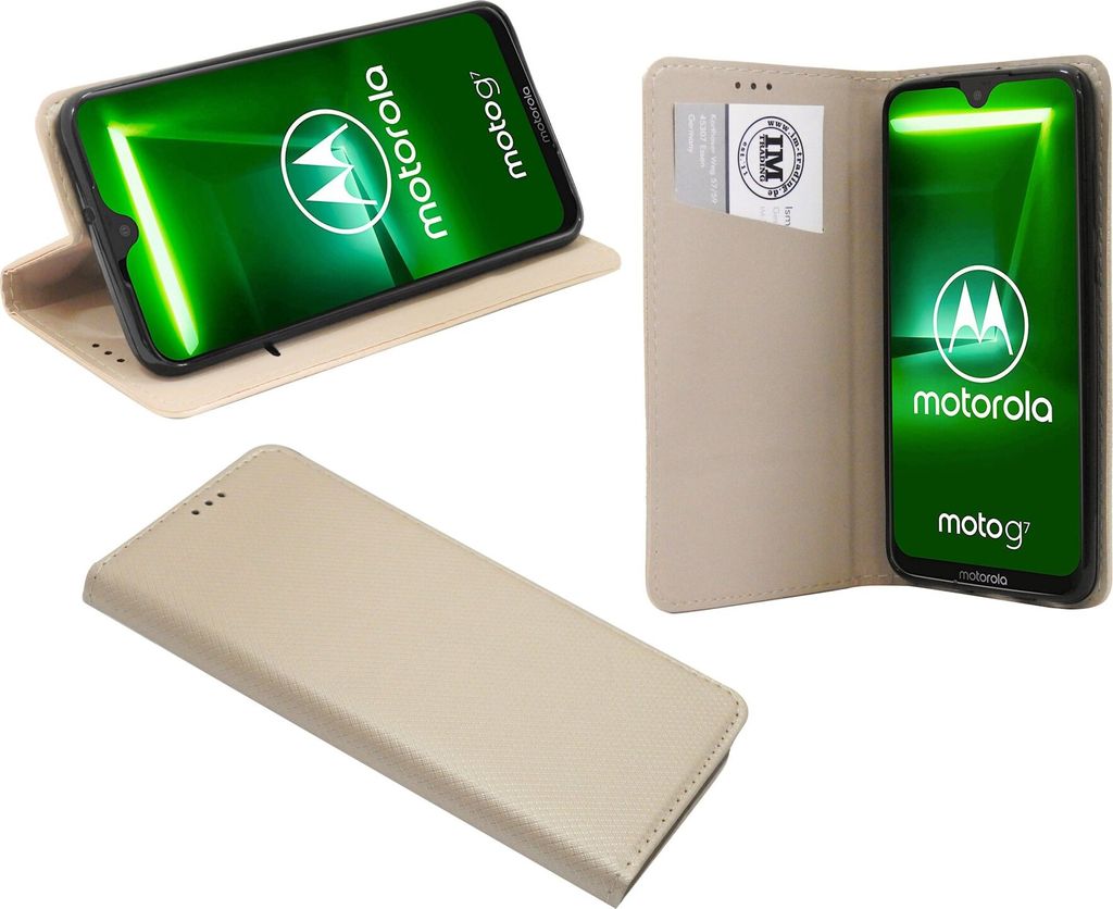 cofi1453 Buch Tasche "Smart" kompatibel mit MOTOROLA MOTO G7 Handy Hülle Etui Brieftasche Schutzhülle mit Standfunktion, Kartenfach Gold