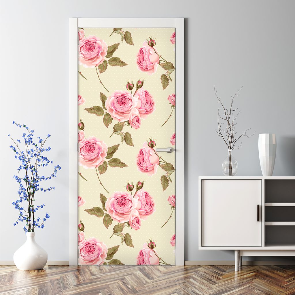 Dekorative Türposter selbstklebend Wandaufkleber Türaufkleber Englische Rosen grün 77 x 200 cm