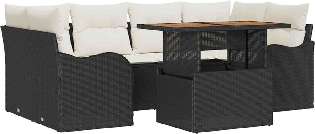 Garten-Sofa-Set mit Speicher 7 pcs Schwarz Poly Rattan