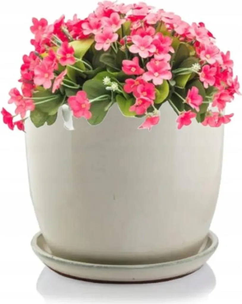 Pot de fleurs rond crème 34x41cm avec support bois résistant au gel