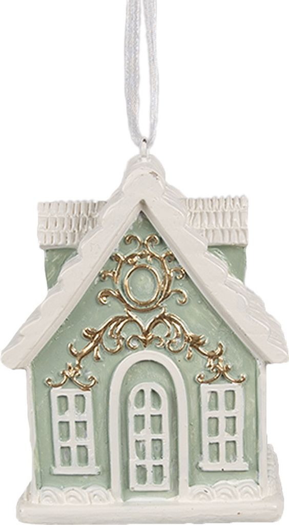 Clayre & Eef Weihnachtsanhänger Lebkuchenhaus 6x4x8 cm Grün Polyresin