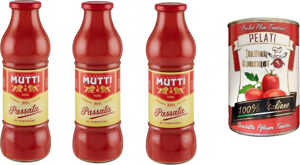 Mutti Passata Tomatenpüree, 3er Pack + Italian Gourmet 100% italienische geschälte Tomaten dosen 400g
