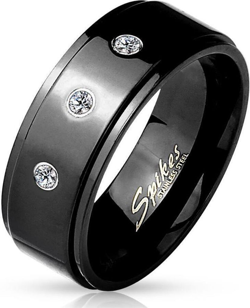 64 (20.4) Herrenring Edelstahl schwarz 3 Zirkonia Kristallen