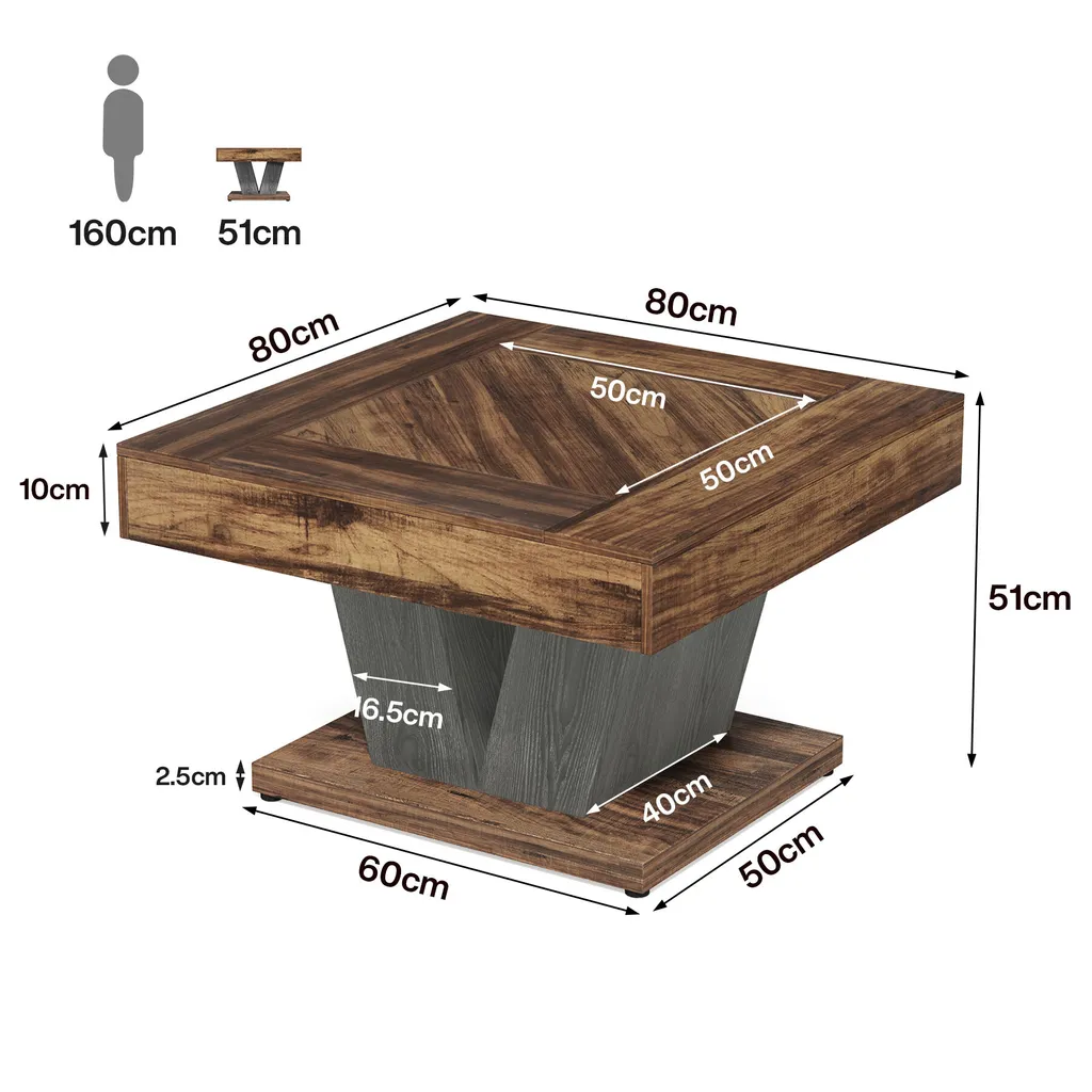 Table basse en bois et métal 80 cm, table centrale design industriel - 2