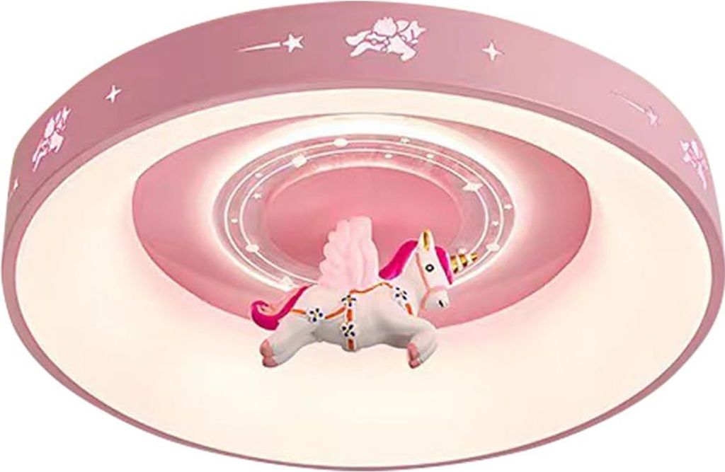 Moderne LED-Deckenleuchte, runde Cartoon-Kinderlampe, rosa, stufenlos dimmbar, mit Fernbedienung, Acrylschirm, ideal für Kinderzimmer, Schlafzimmer