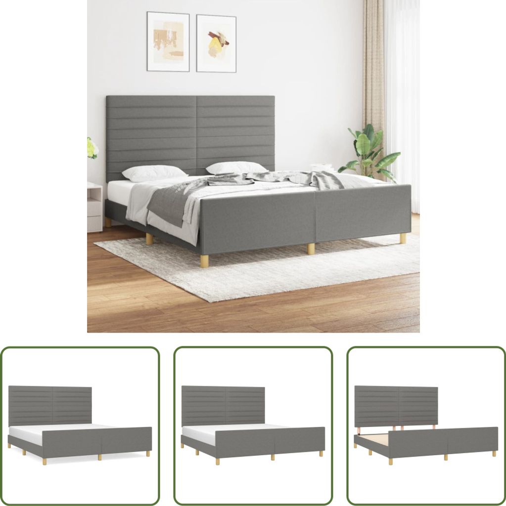 The Living Store Bettgestell mit Kopfteil Dunkelgrau 180x200 cm Stoff