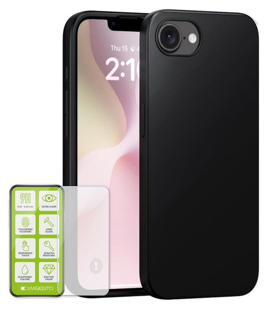 Handy Hülle + Schutzglas für Apple iPhone 17e / 16e 9H dünn TPU Set Schwarz