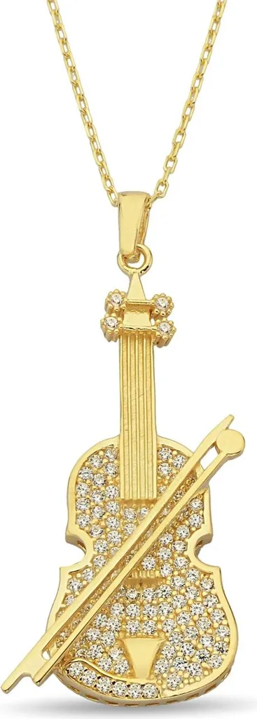 Cadeau pour Musicienne : Collier Violon Argent Doré et Oxydes Brillant