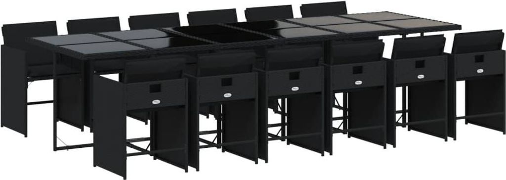 vidaXL 13-tlg. Garten-Essgruppe mit Kissen Schwarz Poly Produktbild 