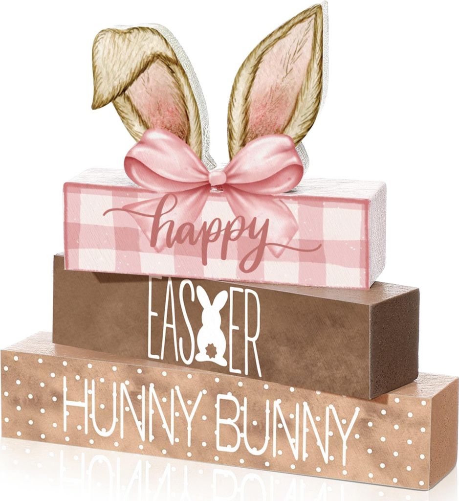 Rustikale Oster-Tischdeko aus Holz, fröhliche Ostern, Etageren-Deko, Hasen-Tischdekoration im Landhausstil, Vintage-Geschenk