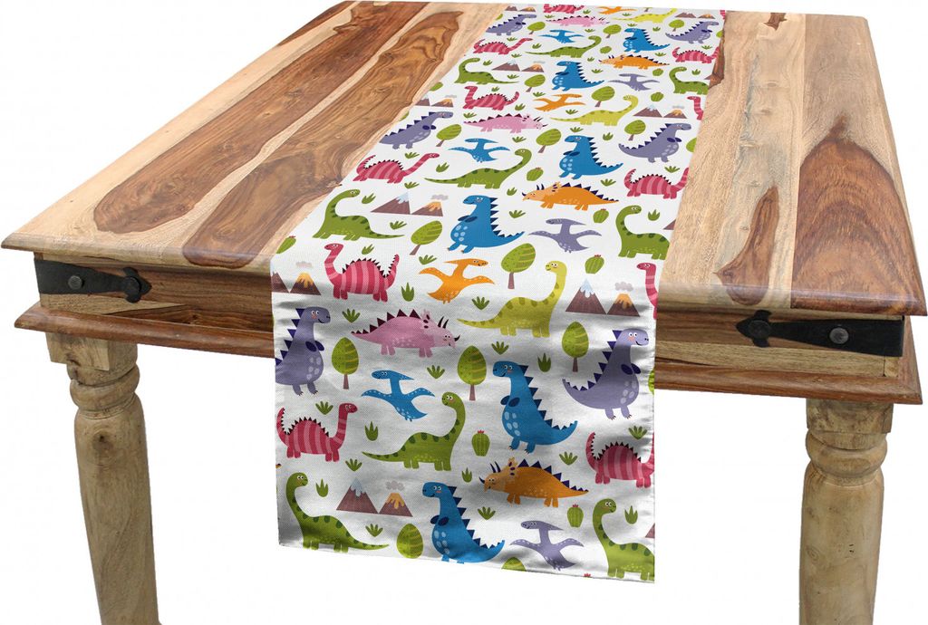 ABAKUHAUS Dino Tischläufer, Dinosaurier Bunte, Esszimmer Küche Rechteckiger Dekorativer Tischläufer, 40 x 225 cm, Mehrfarbig
