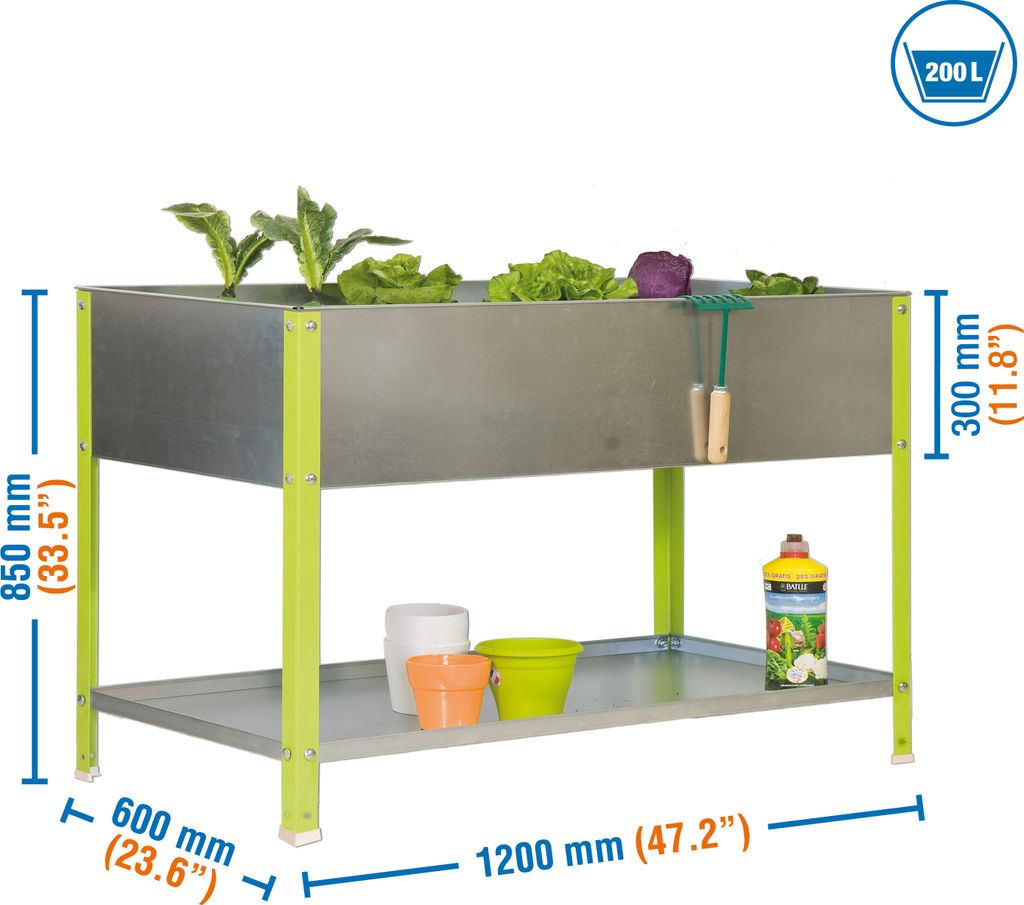 Simonrack Hochbeet SIMONGARDEN URBAN TOP Metall silber, grün rechteckig 120,0 x 85,0 cm