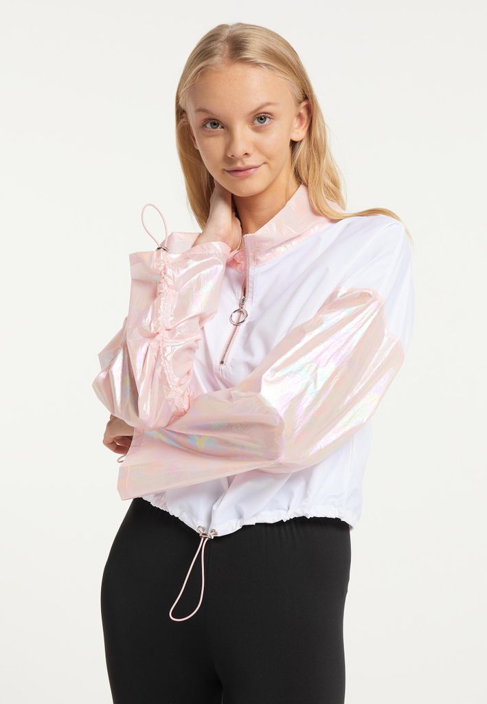 Damen Jacke rosa S mit leuchtenden Holo-Ärmeln, kurze Passform