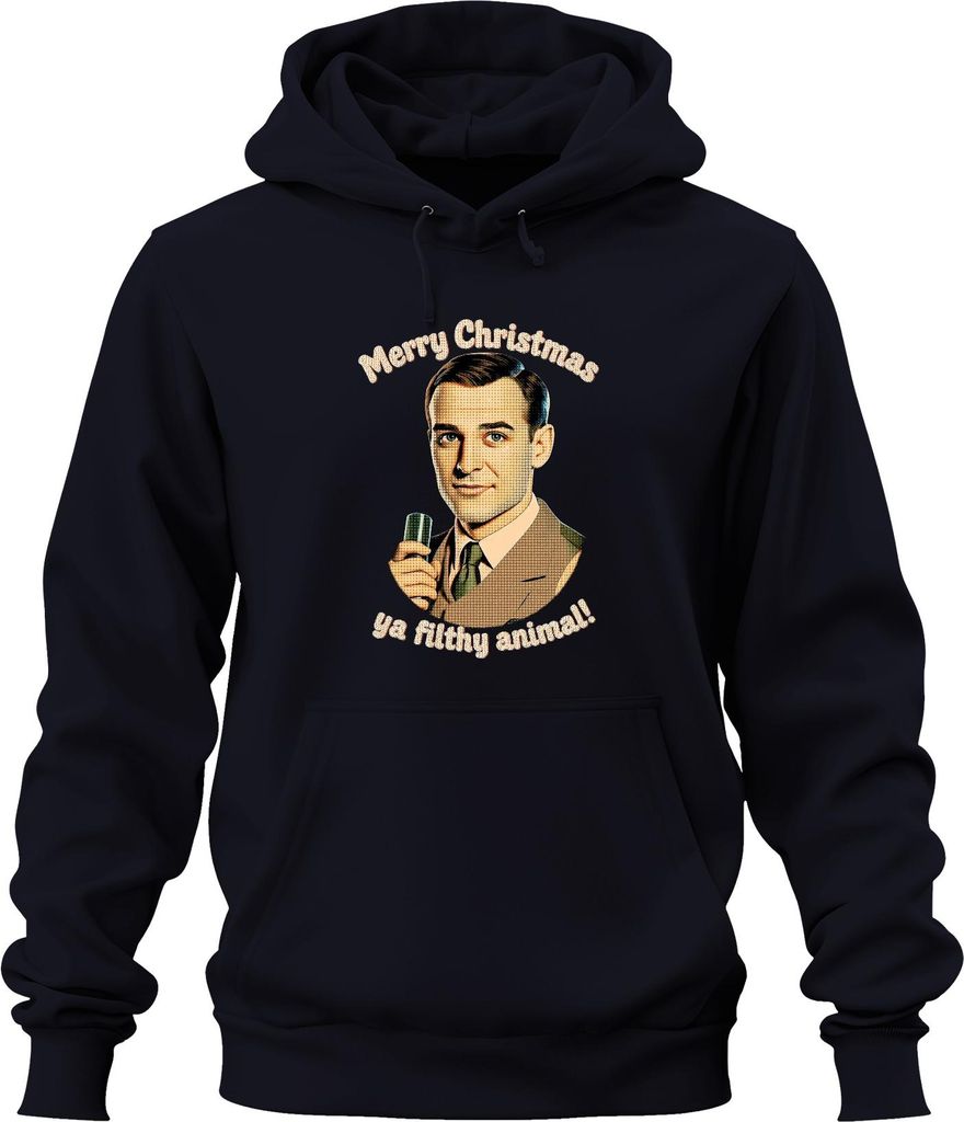 Merry Christmas ya filthy animal lustig Weihnachten Weihnachtsfilm Uni Hoodie Kapuzenpullover, Navy, L