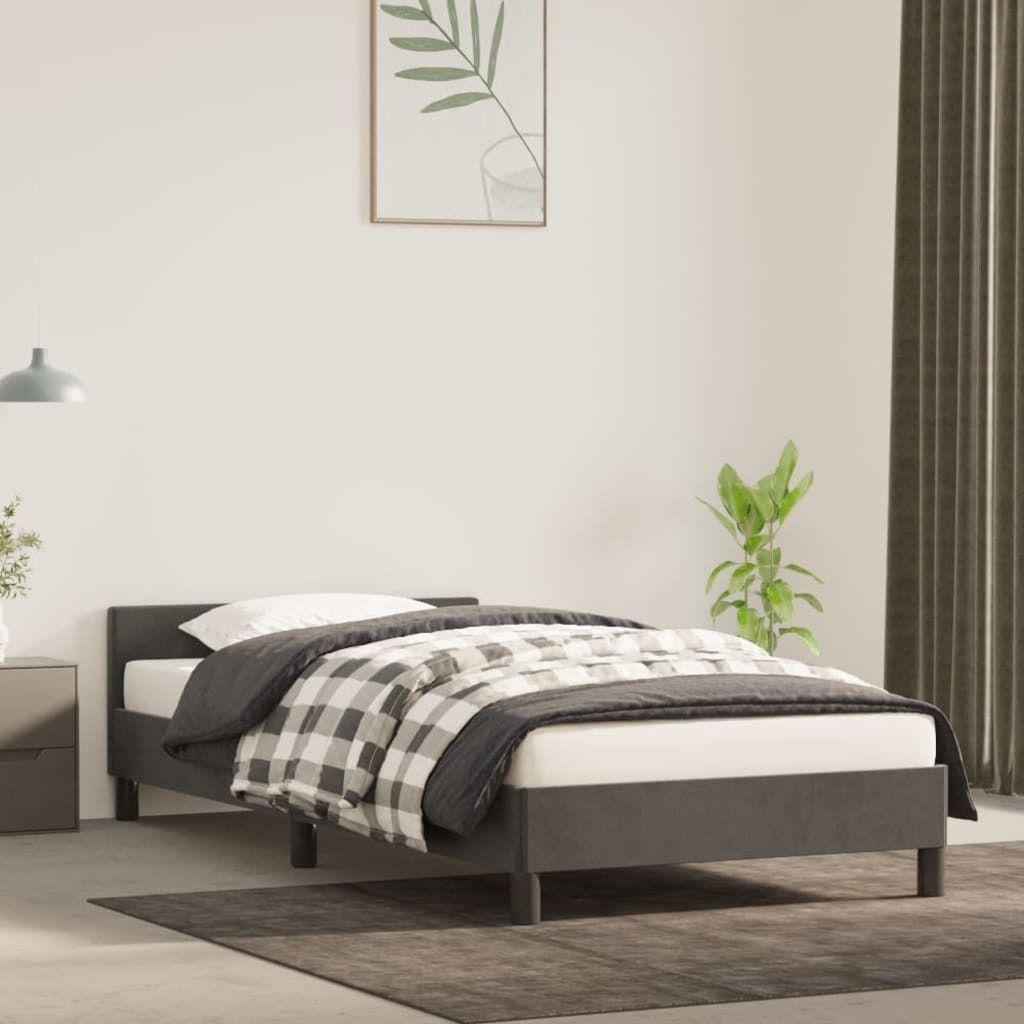 The Living Store Bettgestell mit Kopfteil Dunkelgrau 90x200 cm Samt