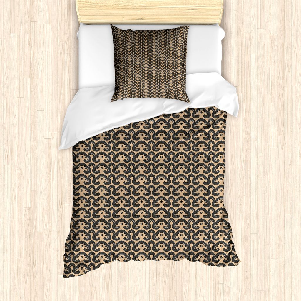 ABAKUHAUS Antique Oriental Bettbezug Set für Einzelbetten, Spiral-Damast-Kunst, Milbensicher Allergiker geeignet mit Kissenbezug, 135 cm x 200 cm ...