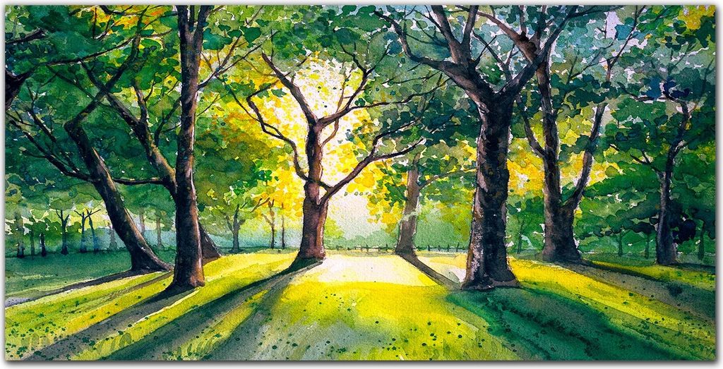 Coloray Bild aus Leinwand 100x50 Leinwand Dekoration - Wald Blätter Sonne