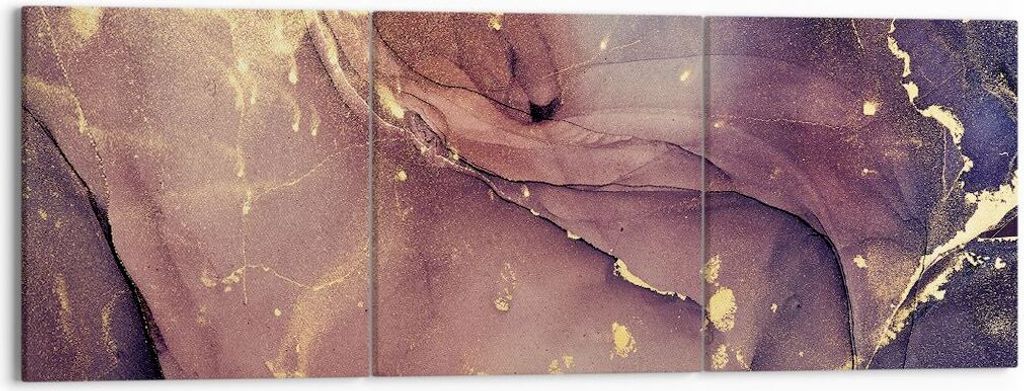 Bild auf Leinwand - Leinwandbild - 3 Teile - Stein Gold Marmor - 150x50cm - Wand Bild - Wanddeko - Wandbilder - Leinwanddruck - Bilder - Wanddekora...