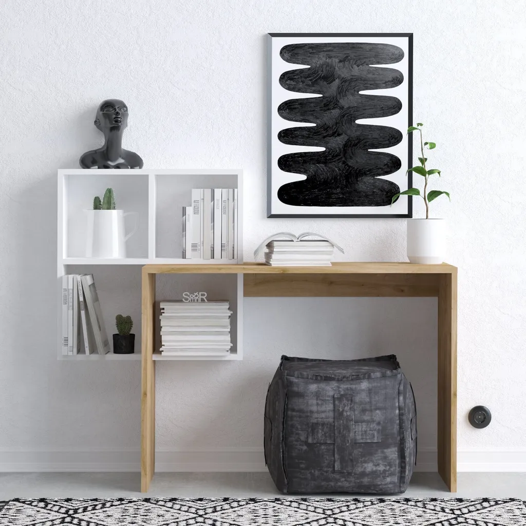 Skye Decor, Adell, scrivania, bianco, 100 % MELAMINE COATED SLIPBOARD, 98 x 45 x 124 cm