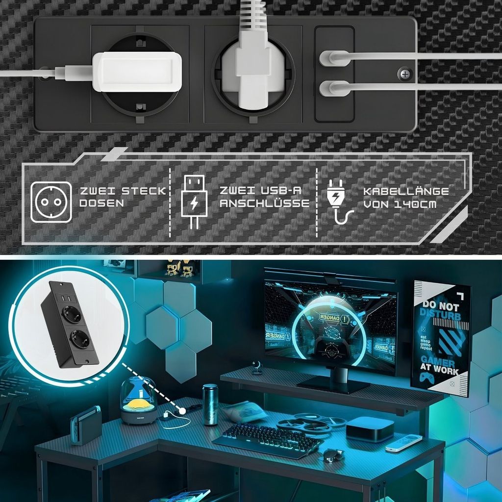 Five Stars® L-förmiger Gaming Schreibtisch - Computertisch Produktbild 7