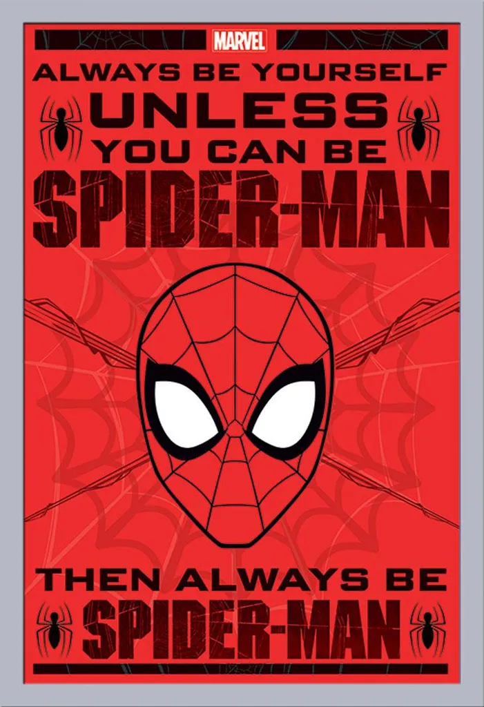 Spiderman Always Be Yourself Affiche 61x91,5 cm avec Cadre MDF Argenté