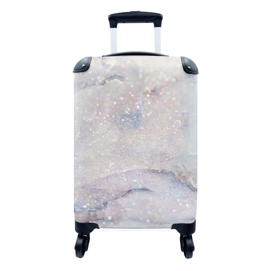 MuchoWow Koffer Handgepäck Trolley Rollkoffer Kleine Reisekoffer mit 4 Rollen - Marmor - Glitter - Blau - Cabin Size < 55x40x23 cm & 55x40x20 cm...
