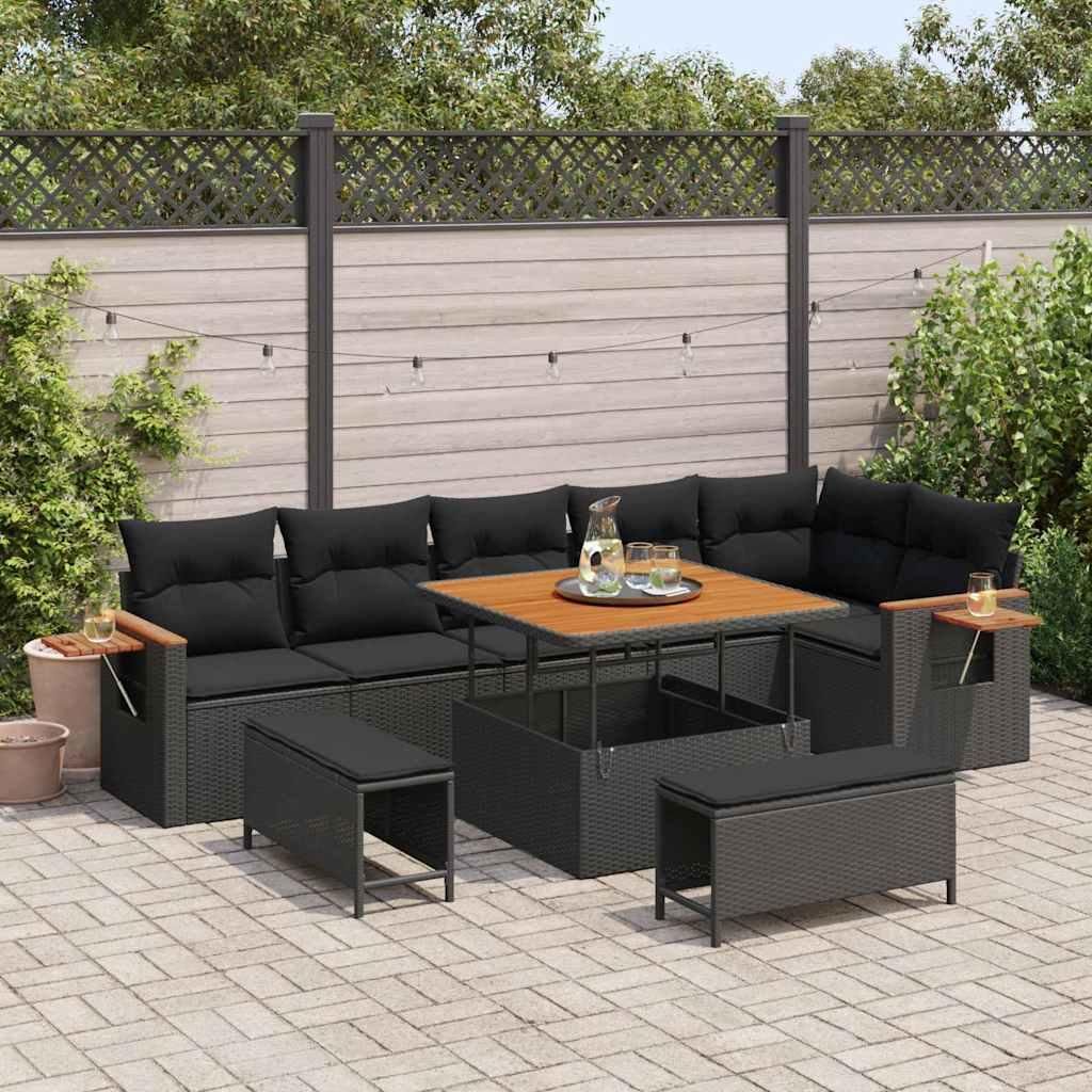 Möbel Garten-Sofa-Set mit Kissen 9 pcs Schwarz Poly Rattan - Gartensofas 3365134