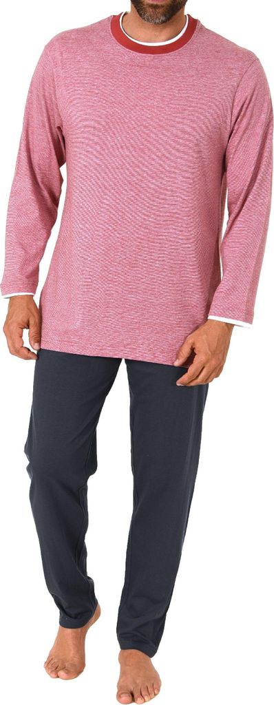 Herren langarm Schlafanzug Loungewear in chilliger Optik - auch in Übergrössen ; rot , 50