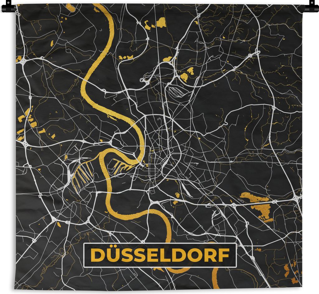 MuchoWow Wandteppich Wandbehang Düsseldorf - Gold - Stadtplan - Karte - Deutschland 120x120 cm Tapisserie Dekoration Wandtuch - Modern - Baumwol...